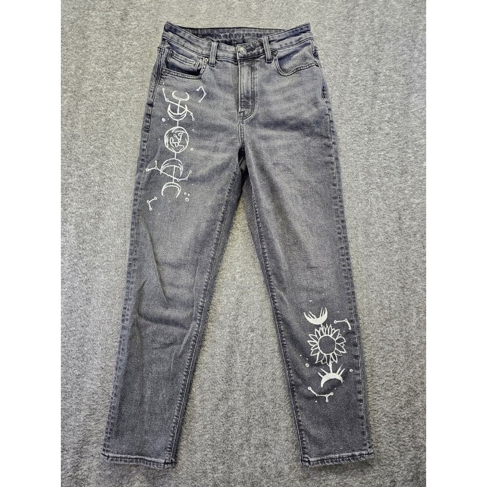 American Eagle Jeans Womens Size 4 Black Denim Custom Decoration Mom Jeans